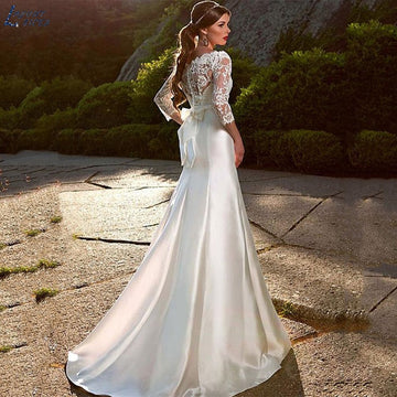 Runhufu Long Sleeves Lace Mermaid Wedding Dress For Bride Satin Bridal Gowns Elegant Plus Size Custom Made Vestido De Novia 2023